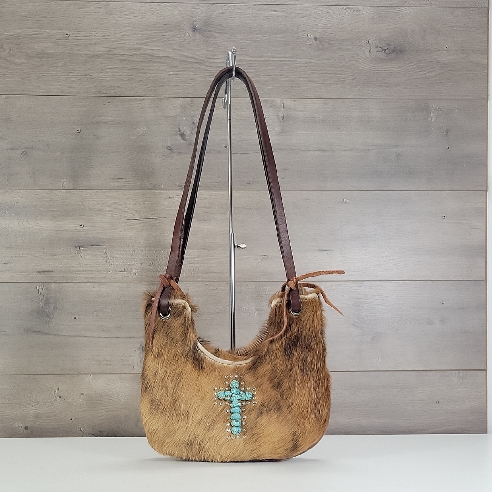 Kurtmen Design Cowhide Horse Hair Cross Shoulder Bag Hobo Tote Purse Handbag